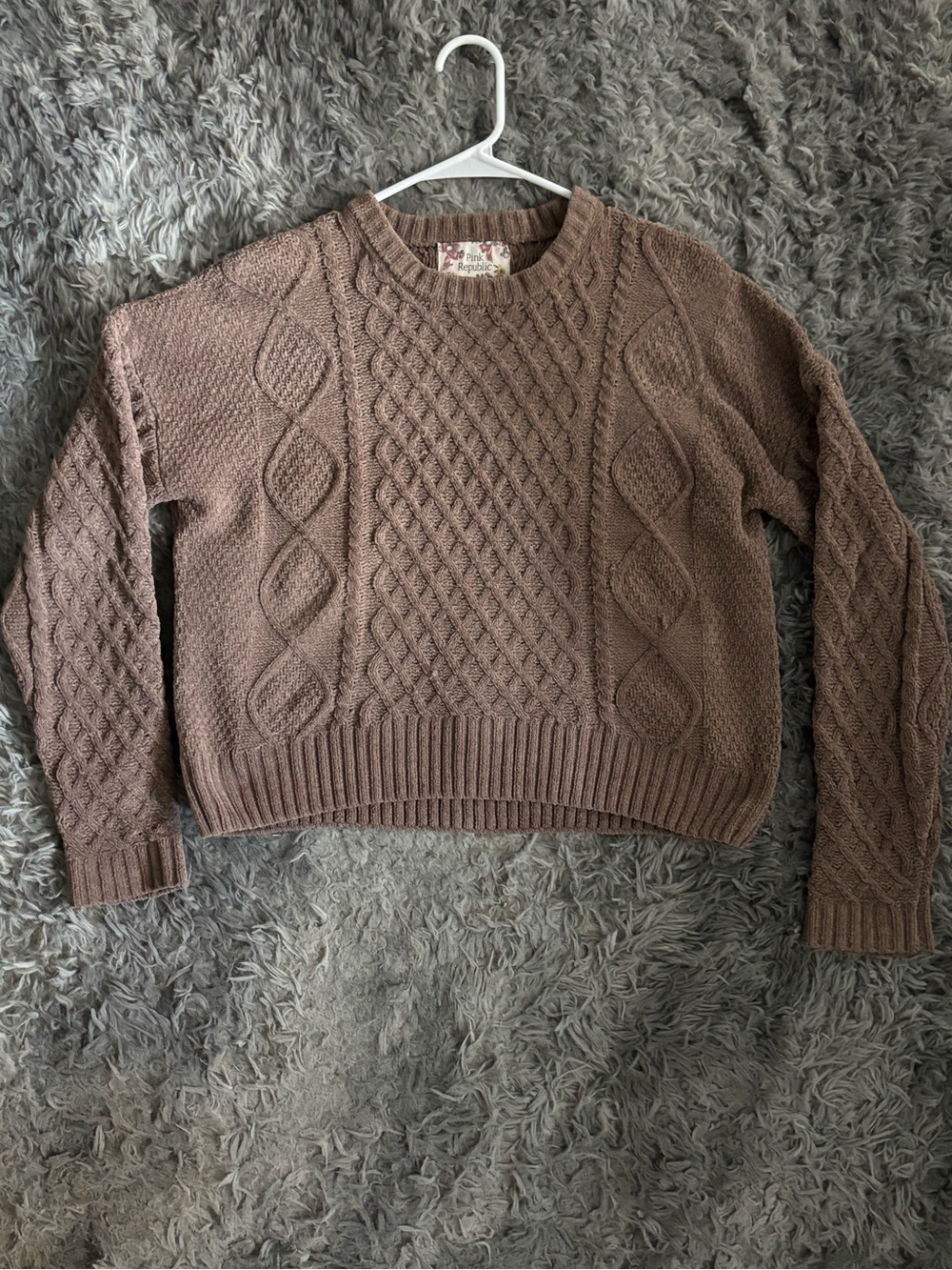 Pink Republic Cable Knit Crewneck Sweater - Taupe